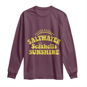 Saltwater Seashells Sunshine Long Sleeve Shirt Beach Summer Vacation Vintage 70's Retro TS10 Maroon Print Your Wear