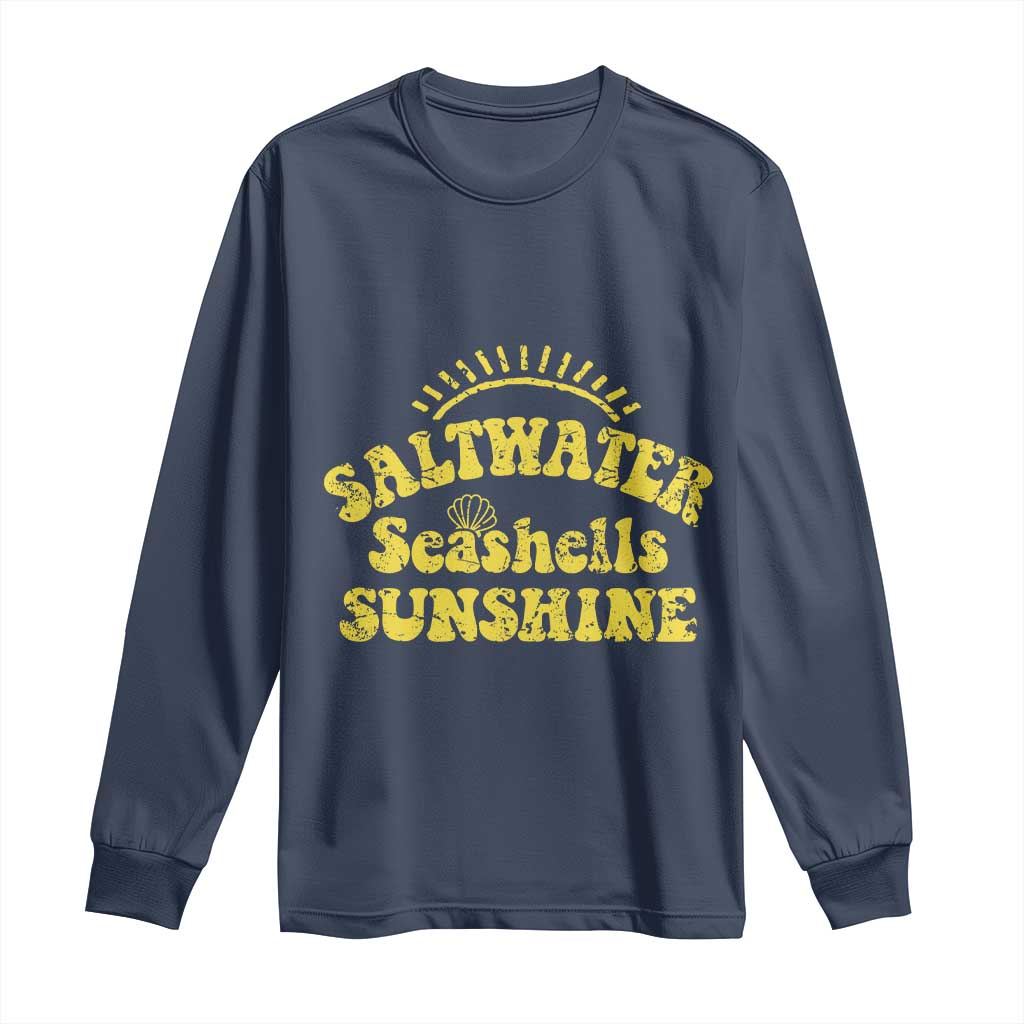 Saltwater Seashells Sunshine Long Sleeve Shirt Beach Summer Vacation Vintage 70's Retro TS10 Navy Print Your Wear