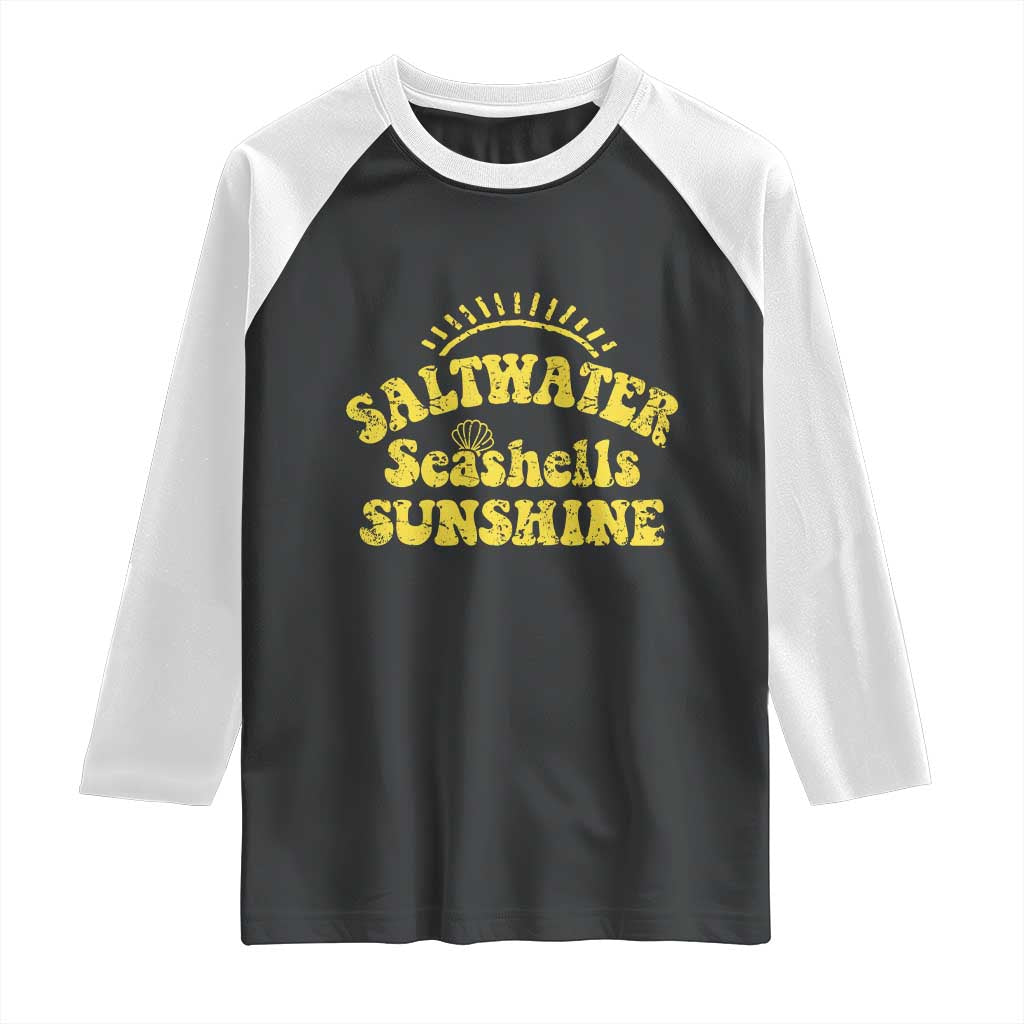 Saltwater Seashells Sunshine Raglan Shirt Beach Summer Vacation Vintage 70's Retro TS10 Black White Print Your Wear