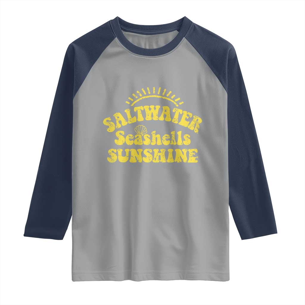 Saltwater Seashells Sunshine Raglan Shirt Beach Summer Vacation Vintage 70's Retro TS10 Sport Gray Navy Print Your Wear