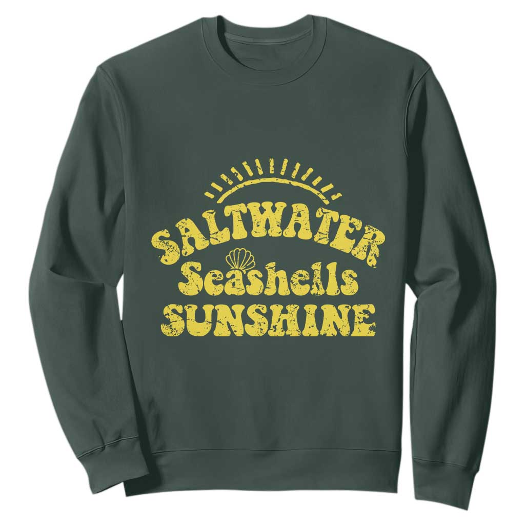 Saltwater Seashells Sunshine Sweatshirt Beach Summer Vacation Vintage 70's Retro TS10 Dark Forest Green Print Your Wear