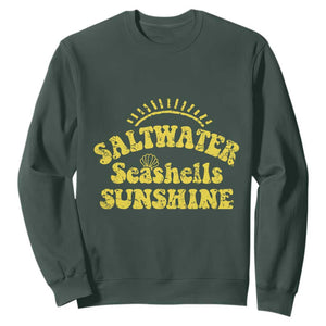 Saltwater Seashells Sunshine Sweatshirt Beach Summer Vacation Vintage 70's Retro TS10 Dark Forest Green Print Your Wear