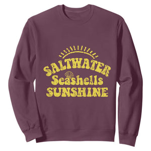 Saltwater Seashells Sunshine Sweatshirt Beach Summer Vacation Vintage 70's Retro TS10 Maroon Print Your Wear