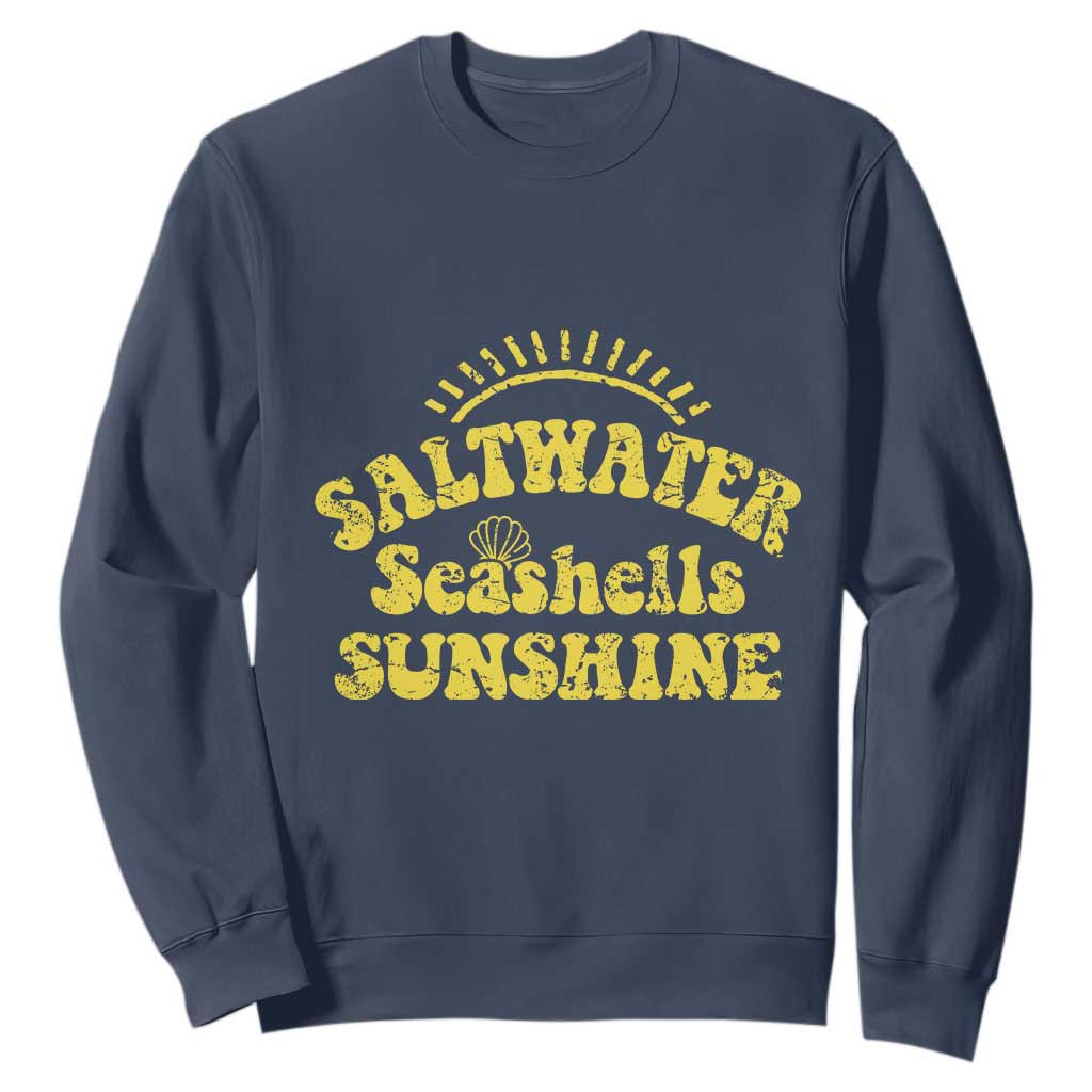 Saltwater Seashells Sunshine Sweatshirt Beach Summer Vacation Vintage 70's Retro TS10 Navy Print Your Wear