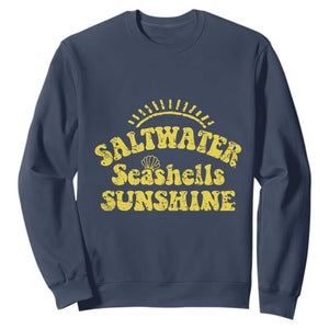 Saltwater Seashells Sunshine Sweatshirt Beach Summer Vacation Vintage 70's Retro TS10 Navy Print Your Wear