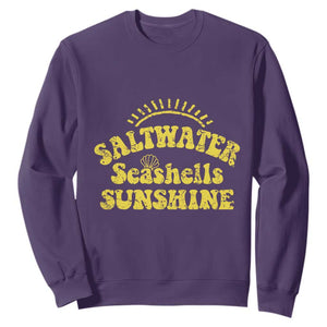 Saltwater Seashells Sunshine Sweatshirt Beach Summer Vacation Vintage 70's Retro TS10 Purple Print Your Wear