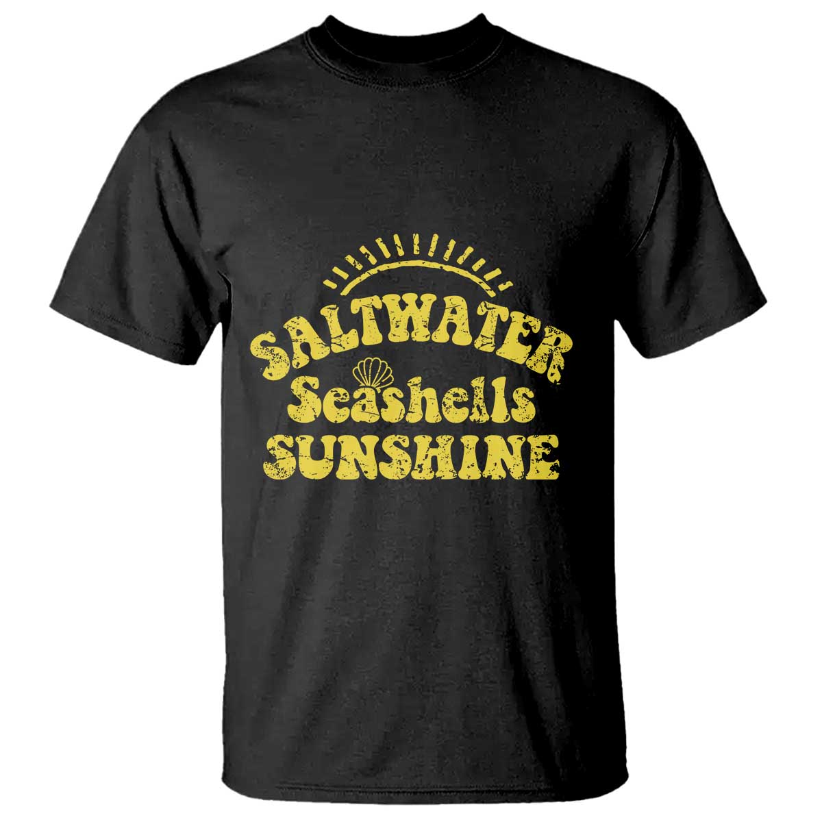 Saltwater Seashells Sunshine T Shirt Beach Summer Vacation Vintage 70's Retro TS10 Black Print Your Wear