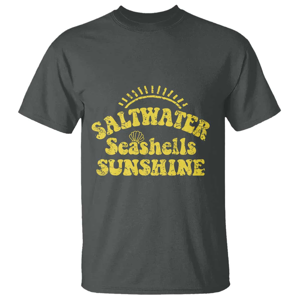 Saltwater Seashells Sunshine T Shirt Beach Summer Vacation Vintage 70's Retro TS10 Dark Heather Print Your Wear