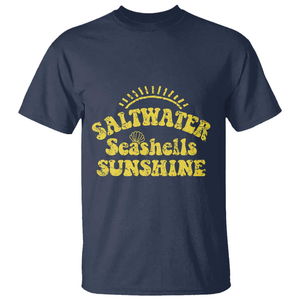 Saltwater Seashells Sunshine T Shirt Beach Summer Vacation Vintage 70's Retro TS10 Navy Print Your Wear