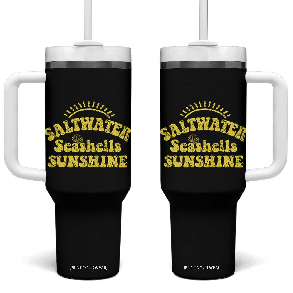Saltwater Seashells Sunshine Tumbler With Handle Beach Summer Vacation Vintage 70's Retro TS10 One Size: 40 oz Black Print Your Wear