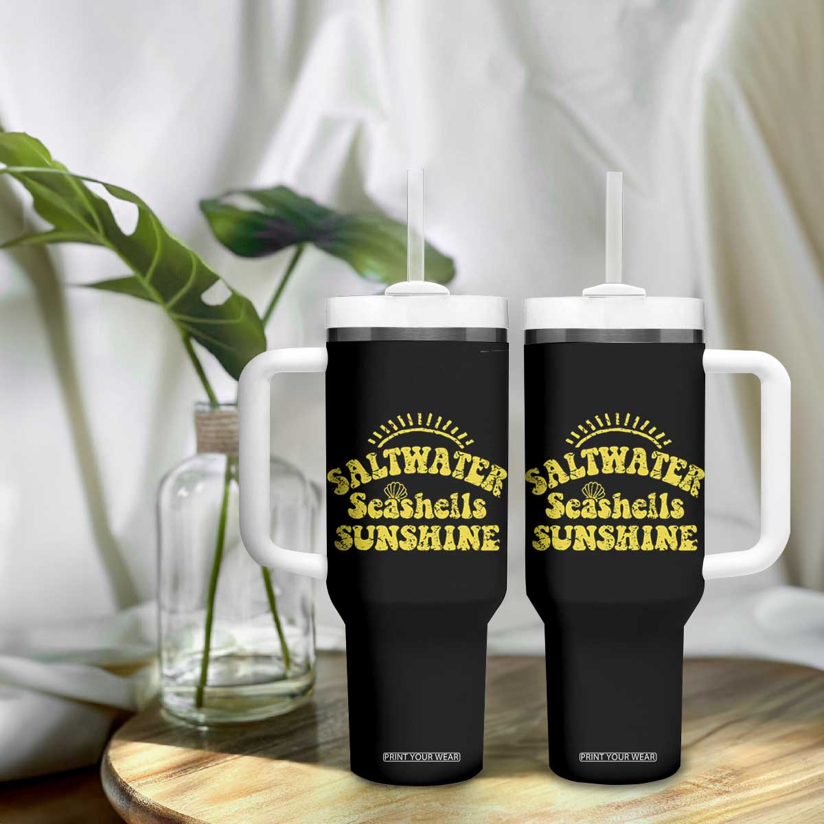 Saltwater Seashells Sunshine Tumbler With Handle Beach Summer Vacation Vintage 70's Retro TS10 Print Your Wear
