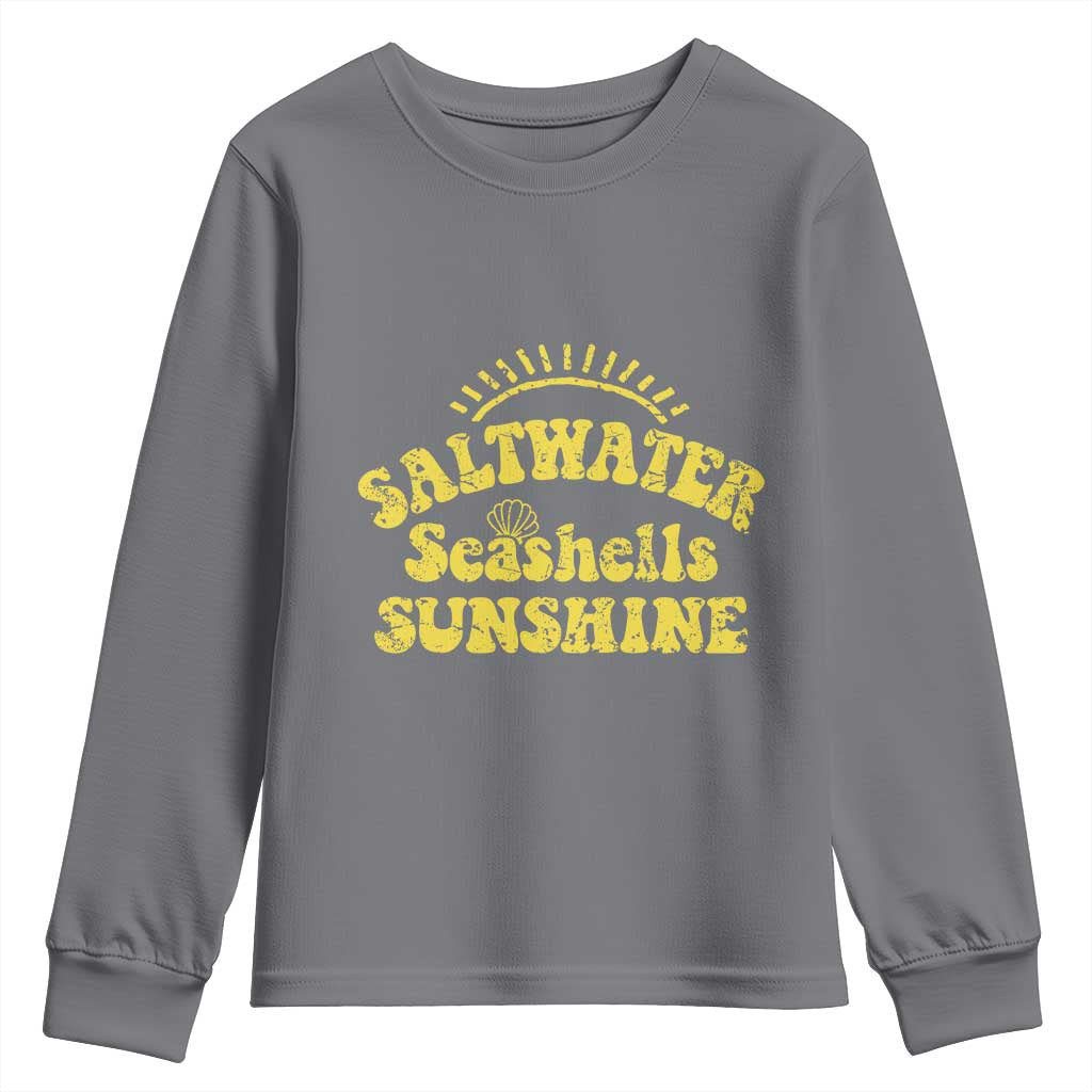 Saltwater Seashells Sunshine Youth Sweatshirt Beach Summer Vacation Vintage 70's Retro TS10 Charcoal Print Your Wear