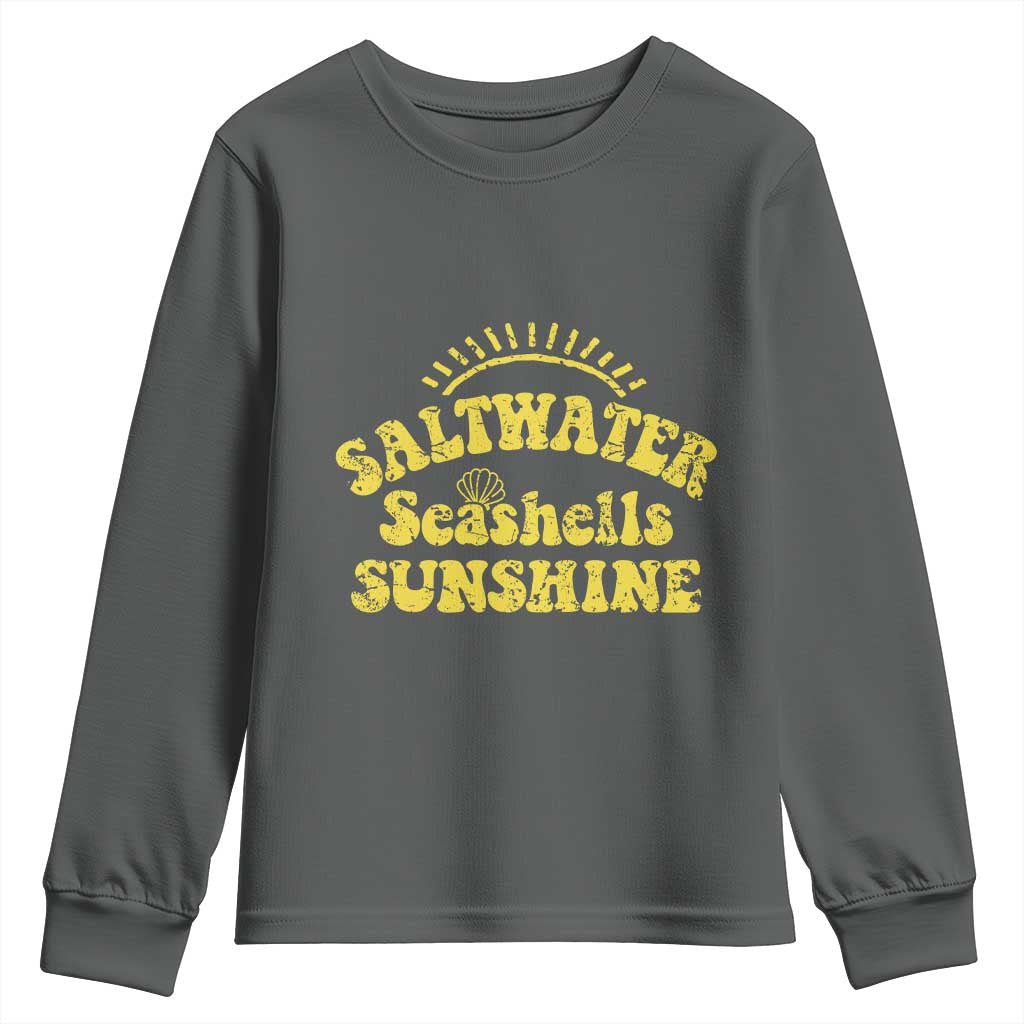 Saltwater Seashells Sunshine Youth Sweatshirt Beach Summer Vacation Vintage 70's Retro TS10 Dark Heather Print Your Wear