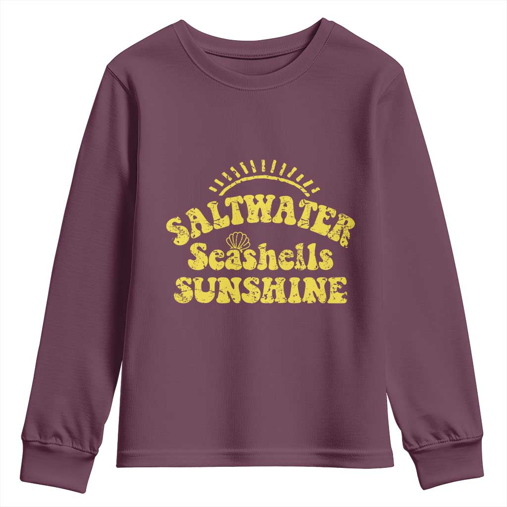Saltwater Seashells Sunshine Youth Sweatshirt Beach Summer Vacation Vintage 70's Retro TS10 Maroon Print Your Wear