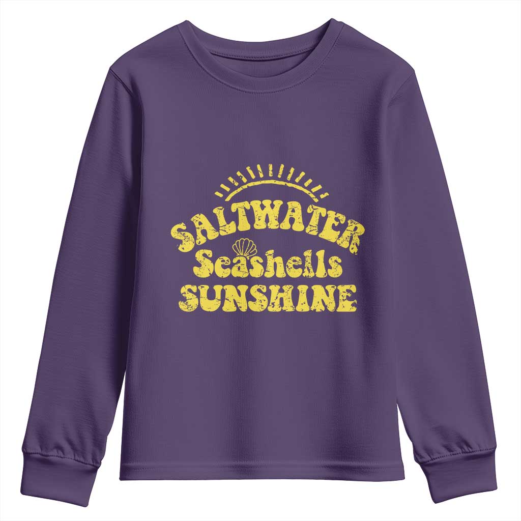 Saltwater Seashells Sunshine Youth Sweatshirt Beach Summer Vacation Vintage 70's Retro TS10 Purple Print Your Wear