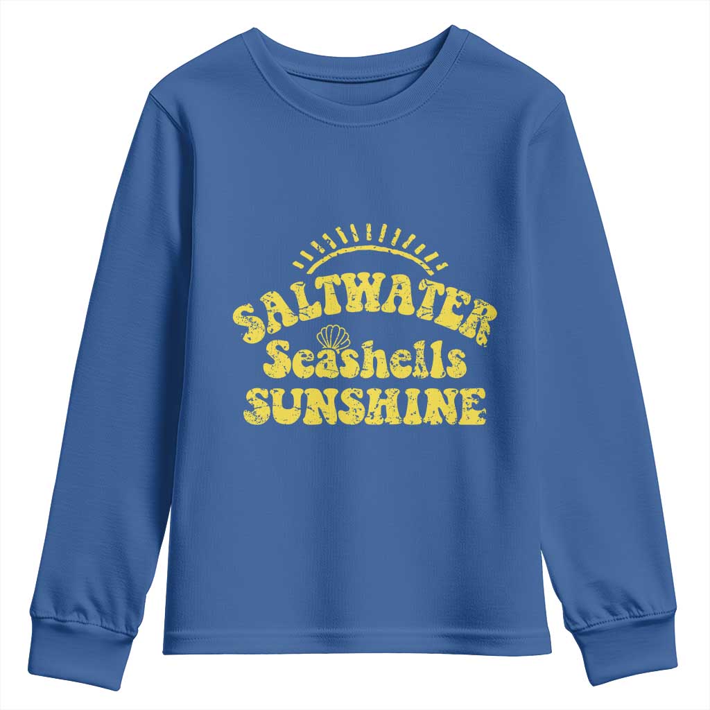 Saltwater Seashells Sunshine Youth Sweatshirt Beach Summer Vacation Vintage 70's Retro TS10 Royal Blue Print Your Wear