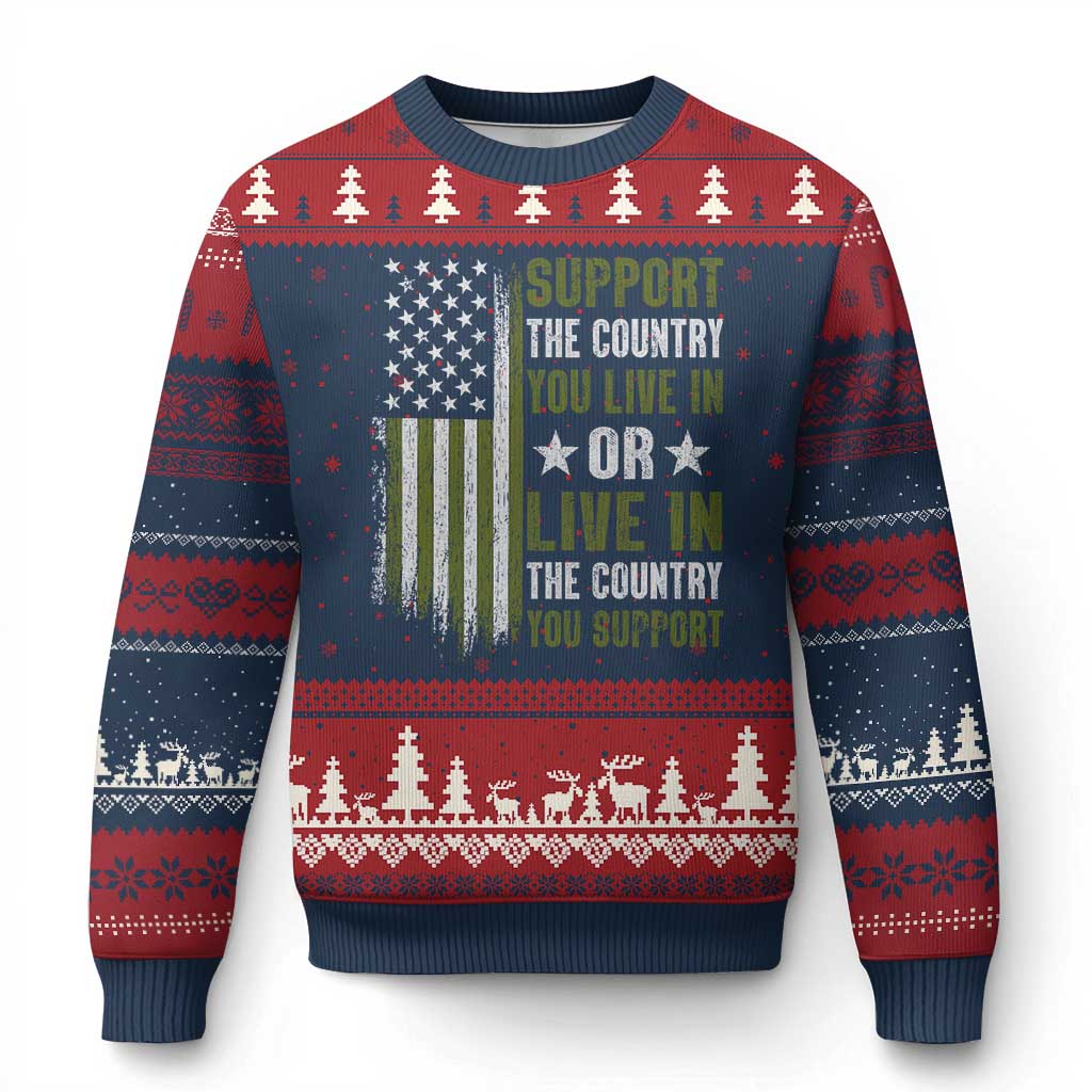Social Justice Ugly Christmas Sweater Support The Country You Live In American Flag TS10 Navy Red Print Your Wear