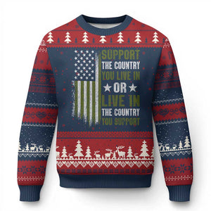 Social Justice Ugly Christmas Sweater Support The Country You Live In American Flag - Print Your Wear