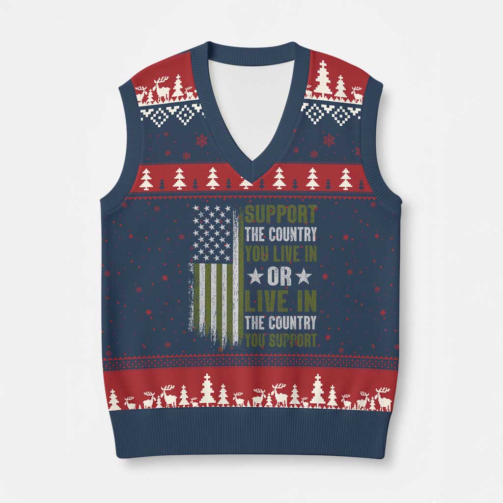 Social Justice V-Neck Knit Sweater Vest Support The Country You Live In American Flag TS10 Navy Red Print Your Wear