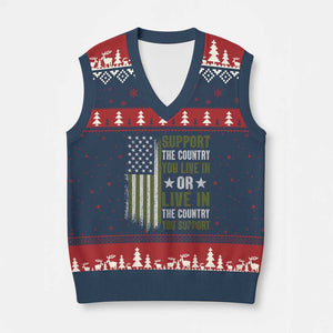 Social Justice V-Neck Knit Sweater Vest Support The Country You Live In American Flag - Print Your Wear