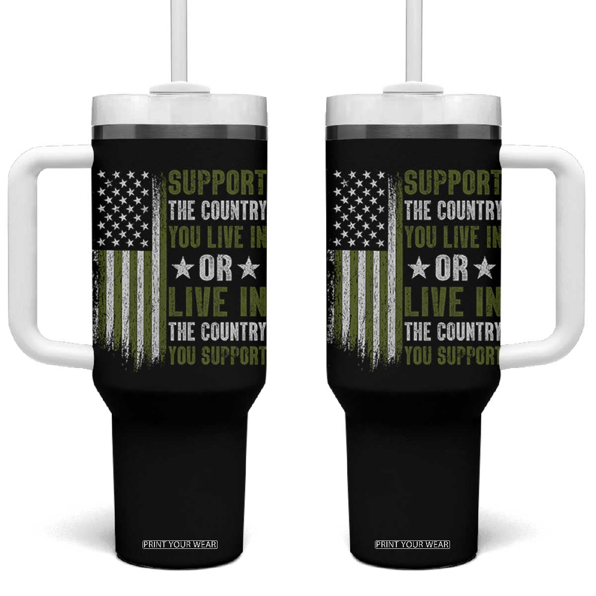 Social Justice Tumbler With Handle Support The Country You Live In American Flag TS10 One Size: 40 oz Black Print Your Wear
