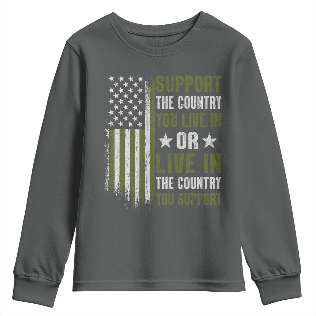 Social Justice Youth Sweatshirt Support The Country You Live In American Flag TS10 Dark Heather Print Your Wear