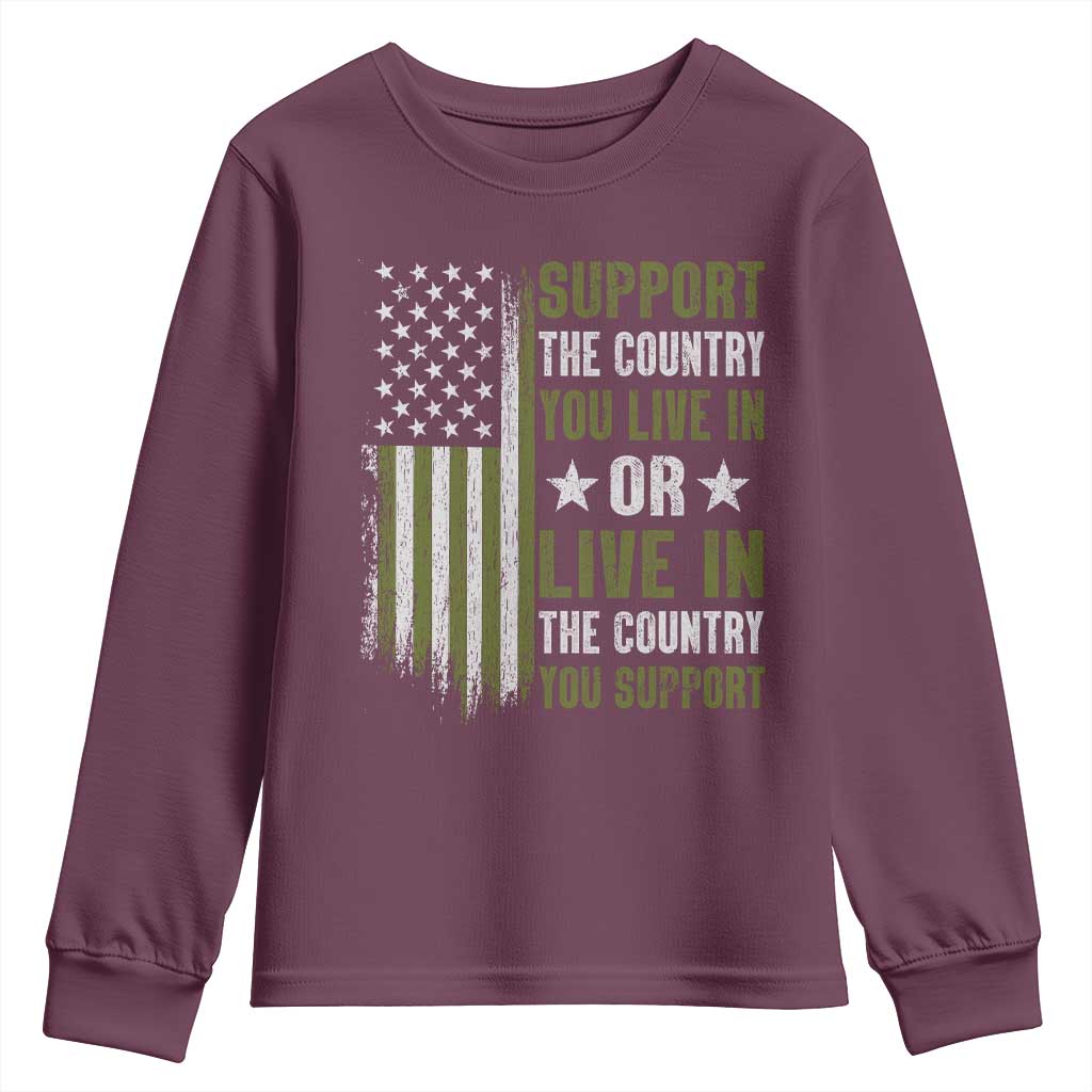 Social Justice Youth Sweatshirt Support The Country You Live In American Flag TS10 Maroon Print Your Wear