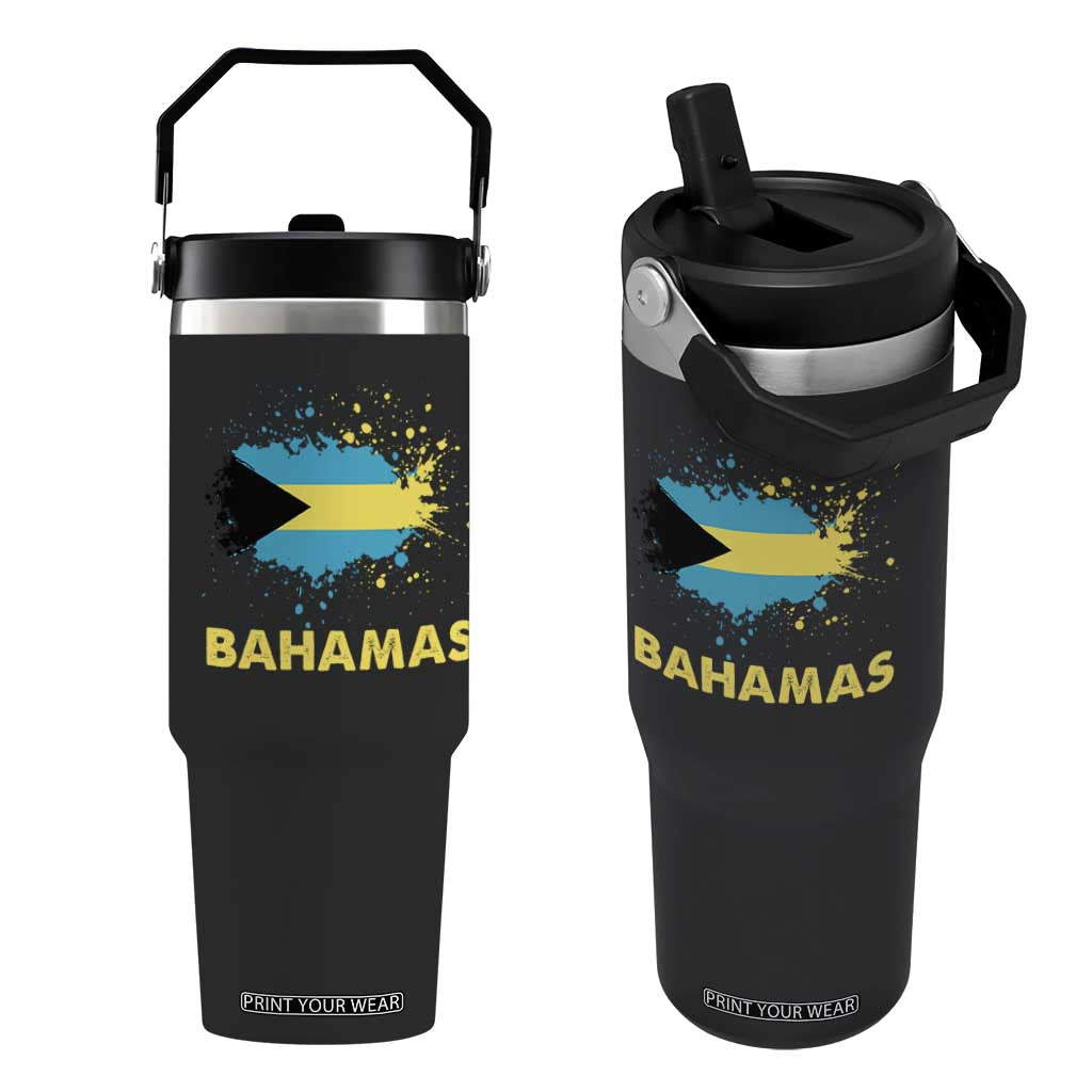 Bahamas Flag Flip Straw Tumbler Retro Vintage Watercolors Sport Bahamian Gifts TS10 One Size: 30 oz Black Print Your Wear