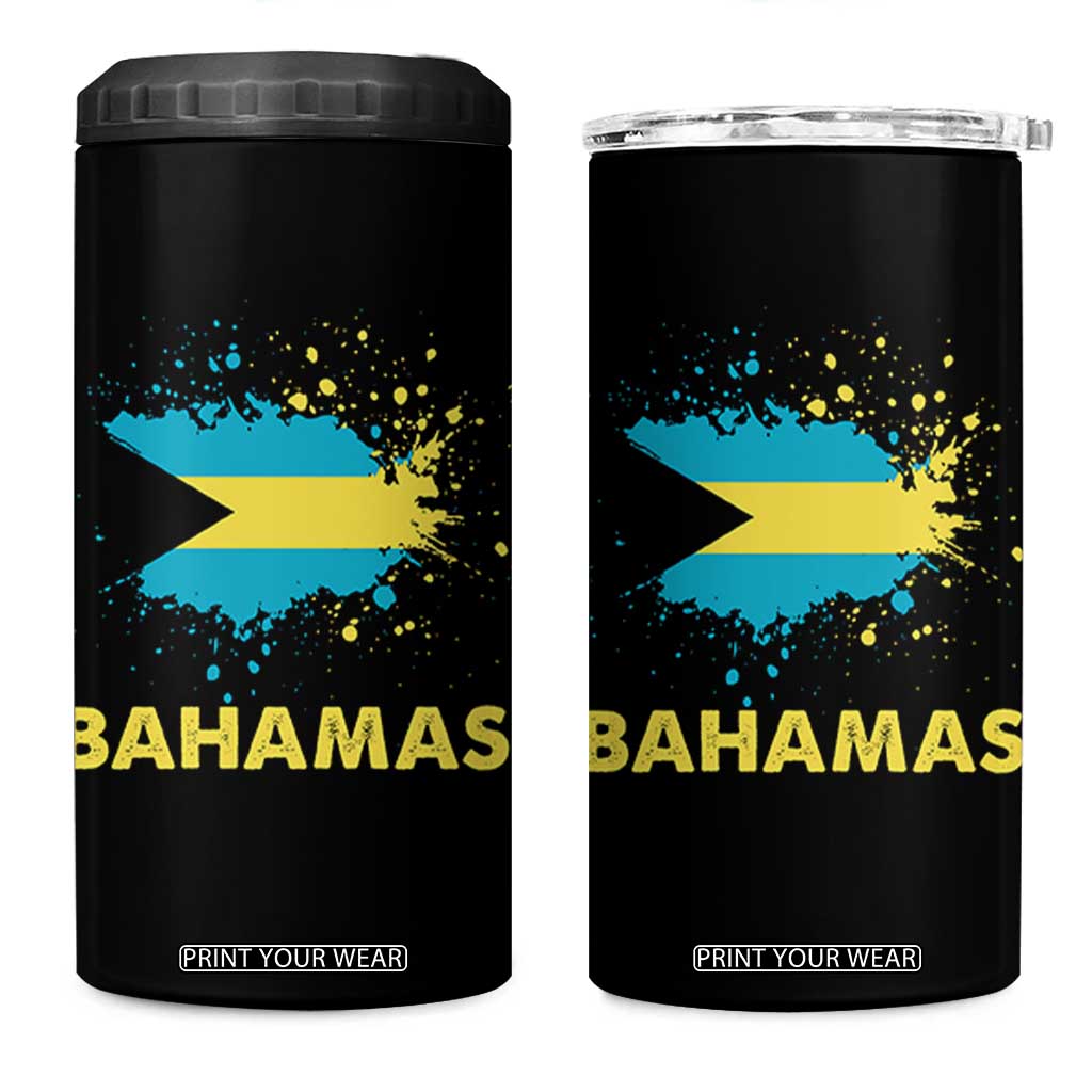 Bahamas Flag 4 in 1 Can Cooler Tumbler Retro Vintage Watercolors Sport Bahamian Gifts TS10 One Size: 16 oz Black Print Your Wear