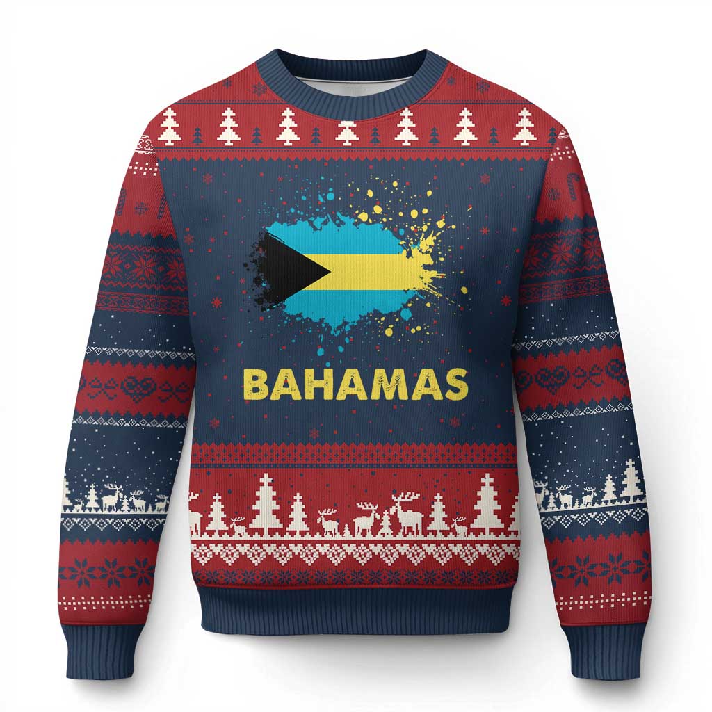 Bahamas Flag Ugly Christmas Sweater Retro Vintage Watercolors Sport Bahamian Gifts TS10 Navy Red Print Your Wear