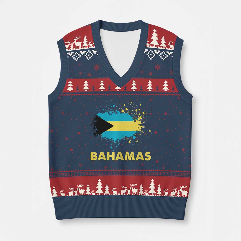 Bahamas Flag V-Neck Knit Sweater Vest Retro Vintage Watercolors Sport Bahamian Gifts TS10 Navy Red Print Your Wear