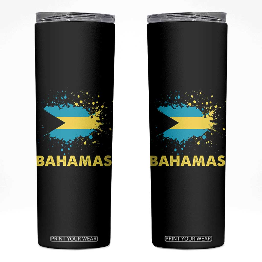 Bahamas Flag Skinny Tumbler Retro Vintage Watercolors Sport Bahamian Gifts TS10 Black Print Your Wear