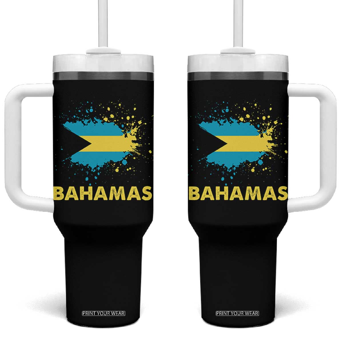 Bahamas Flag Tumbler With Handle Retro Vintage Watercolors Sport Bahamian Gifts TS10 One Size: 40 oz Black Print Your Wear