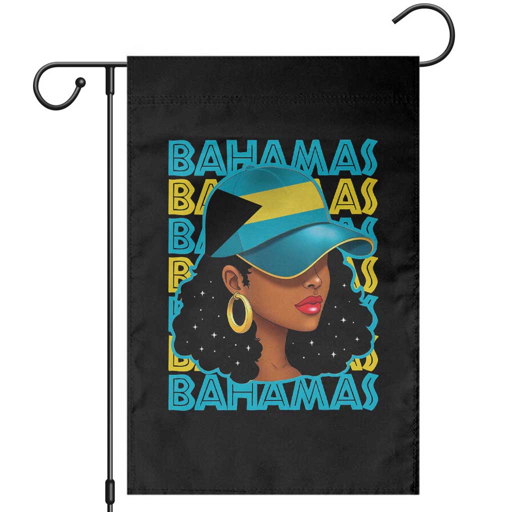 Bahamian Girl Garden Flag Melanin Afro Messy Bun Black Woman Bahamas Flag TS10 Black Print Your Wear