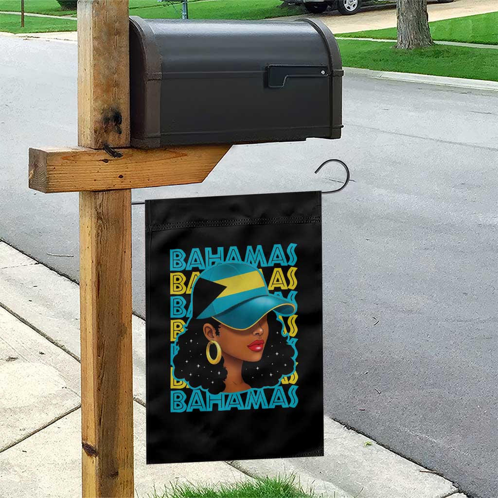 Bahamian Girl Garden Flag Melanin Afro Messy Bun Black Woman Bahamas Flag TS10 Print Your Wear