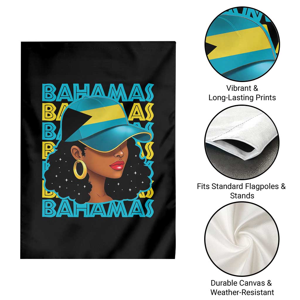 Bahamian Girl Garden Flag Melanin Afro Messy Bun Black Woman Bahamas Flag TS10 Print Your Wear
