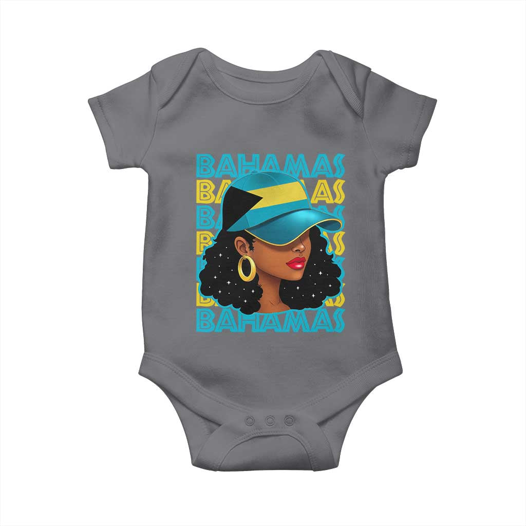 Bahamian Girl Baby Onesie Melanin Afro Messy Bun Black Woman Bahamas Flag TS10 Charcoal Print Your Wear