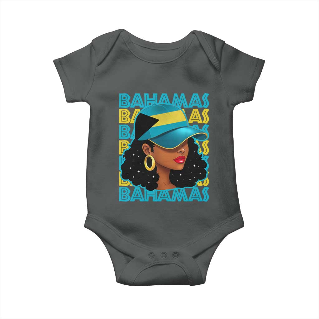 Bahamian Girl Baby Onesie Melanin Afro Messy Bun Black Woman Bahamas Flag TS10 Dark Heather Print Your Wear