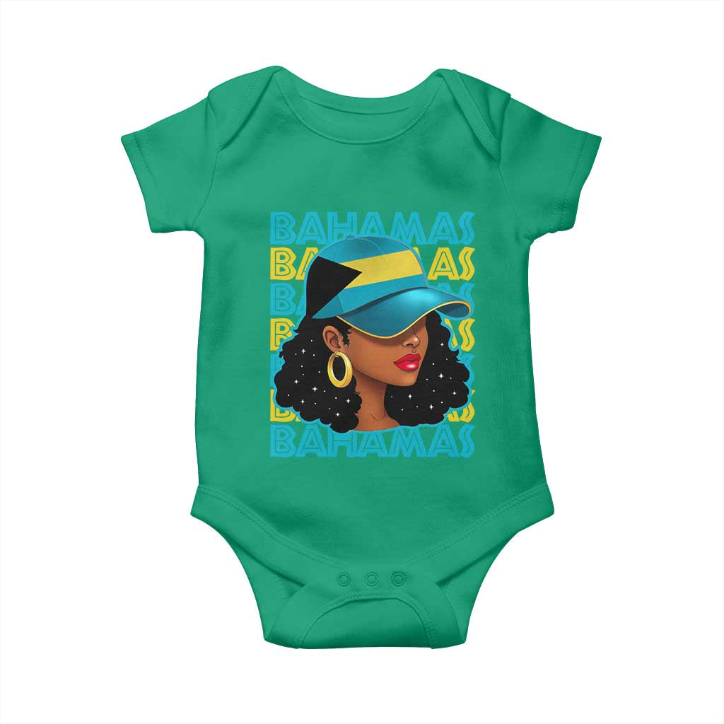 Bahamian Girl Baby Onesie Melanin Afro Messy Bun Black Woman Bahamas Flag TS10 Irish Green Print Your Wear