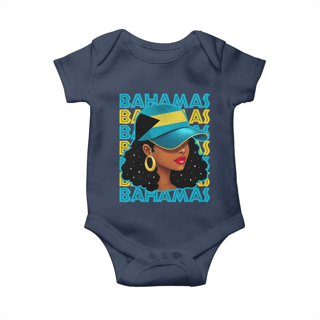 Bahamian Girl Baby Onesie Melanin Afro Messy Bun Black Woman Bahamas Flag TS10 Navy Print Your Wear