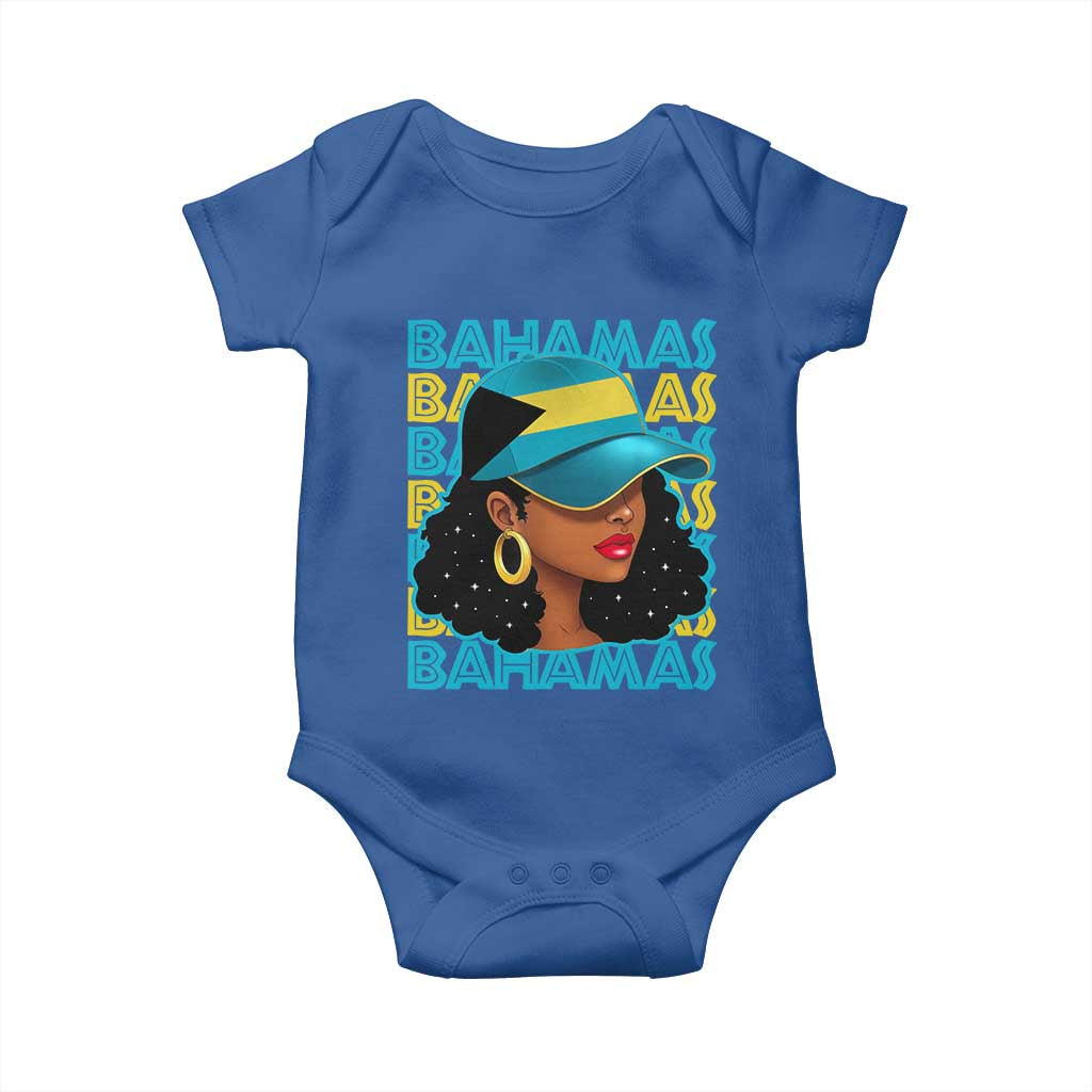 Bahamian Girl Baby Onesie Melanin Afro Messy Bun Black Woman Bahamas Flag TS10 Royal Blue Print Your Wear