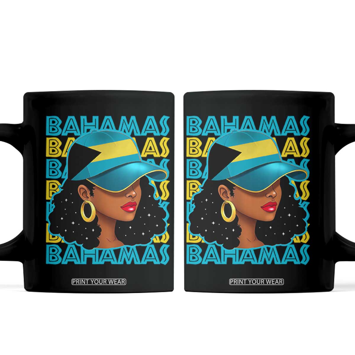 Bahamian Girl Coffee Mug Melanin Afro Messy Bun Black Woman Bahamas Flag TS10 Black Print Your Wear