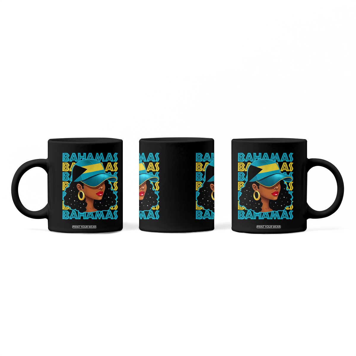 Bahamian Girl Coffee Mug Melanin Afro Messy Bun Black Woman Bahamas Flag TS10 Print Your Wear