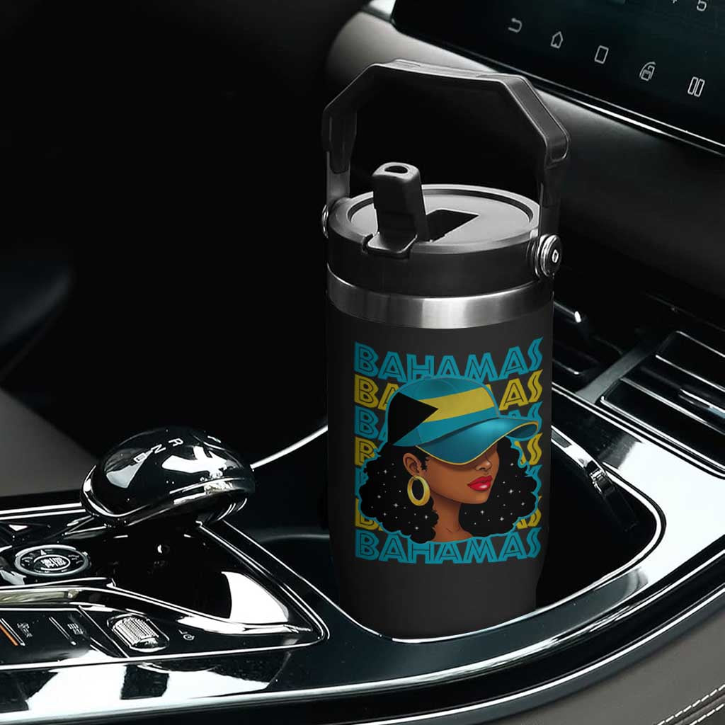 Bahamian Girl Flip Straw Tumbler Melanin Afro Messy Bun Black Woman Bahamas Flag TS10 Print Your Wear