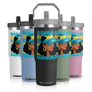 Bahamian Girl Flip Straw Tumbler Melanin Afro Messy Bun Black Woman Bahamas Flag TS10 Print Your Wear