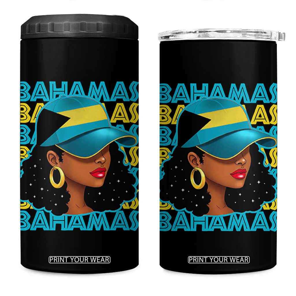 Bahamian Girl 4 in 1 Can Cooler Tumbler Melanin Afro Messy Bun Black Woman Bahamas Flag TS10 One Size: 16 oz Black Print Your Wear