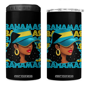 Bahamian Girl 4 in 1 Can Cooler Tumbler Melanin Afro Messy Bun Black Woman Bahamas Flag TS10 One Size: 16 oz Black Print Your Wear