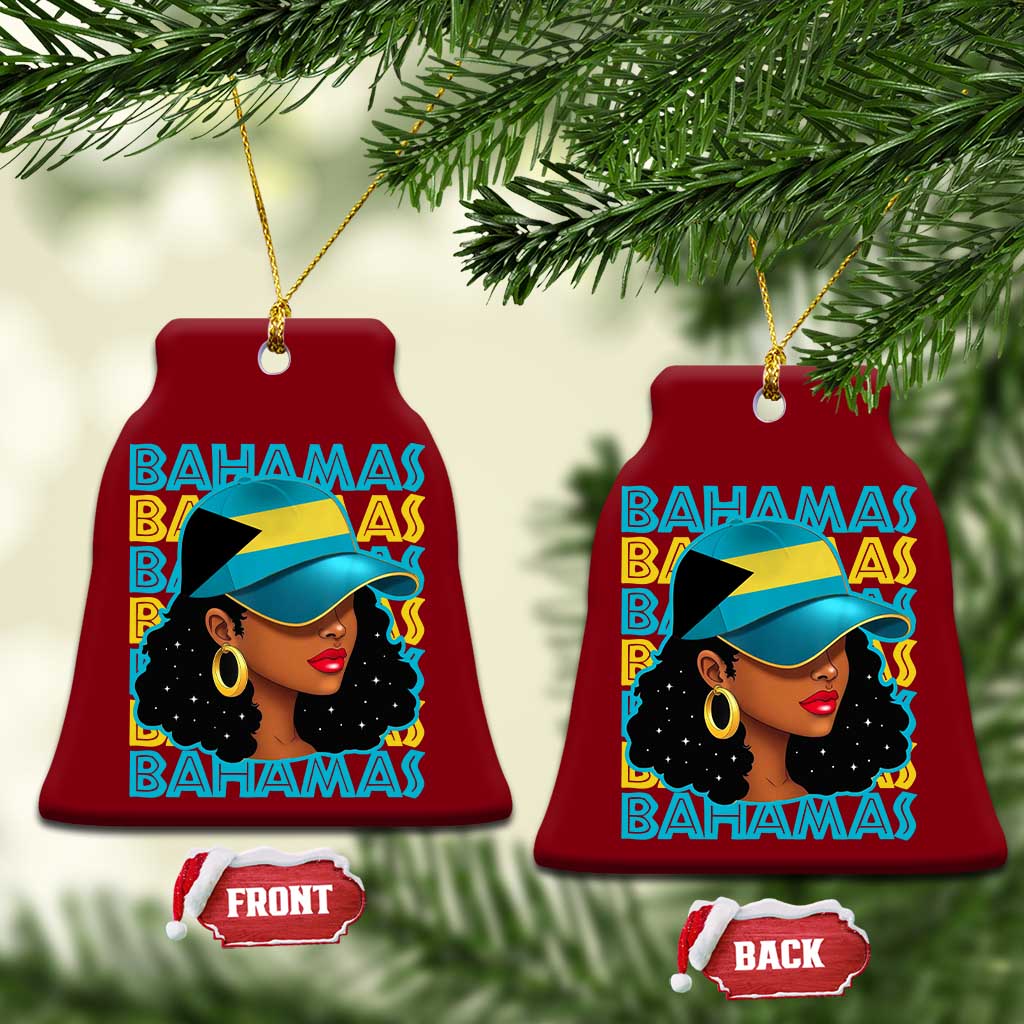 Bahamian Girl Ceramic Ornament Melanin Afro Messy Bun Black Woman Bahamas Flag TS10 Print Your Wear