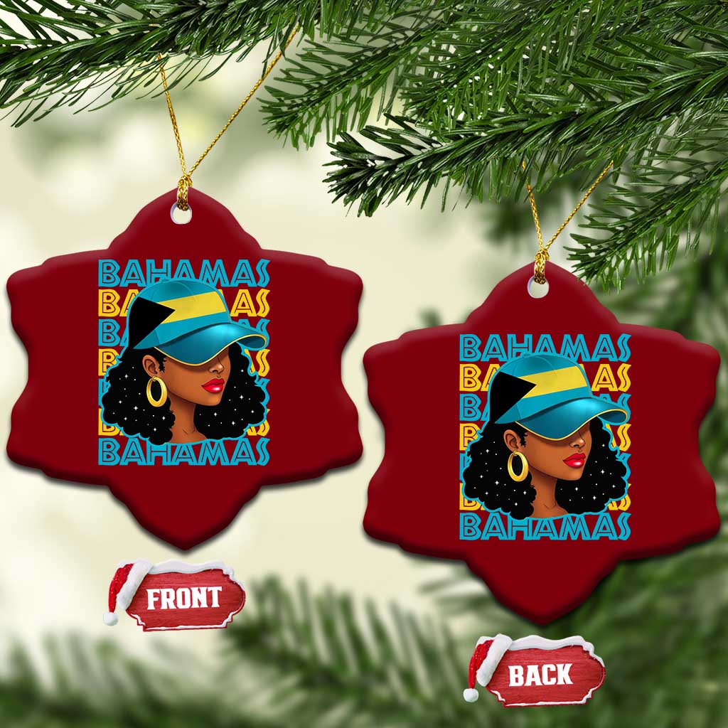 Bahamian Girl Ceramic Ornament Melanin Afro Messy Bun Black Woman Bahamas Flag TS10 Print Your Wear