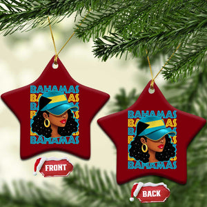 Bahamian Girl Ceramic Ornament Melanin Afro Messy Bun Black Woman Bahamas Flag TS10 Print Your Wear